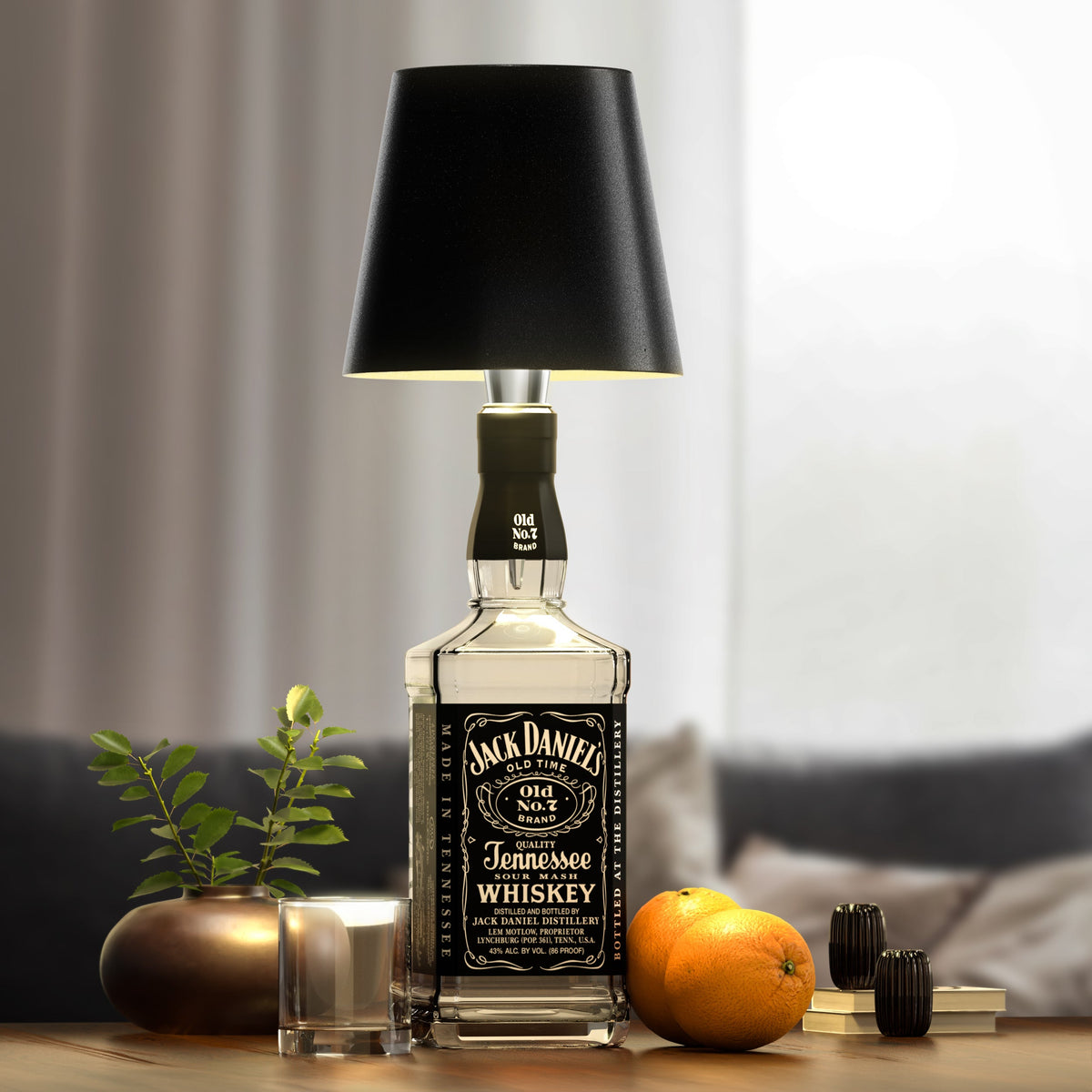Cordless Bottle Lamp with Fabric Shade, 3000K, USB-C Rechargeable