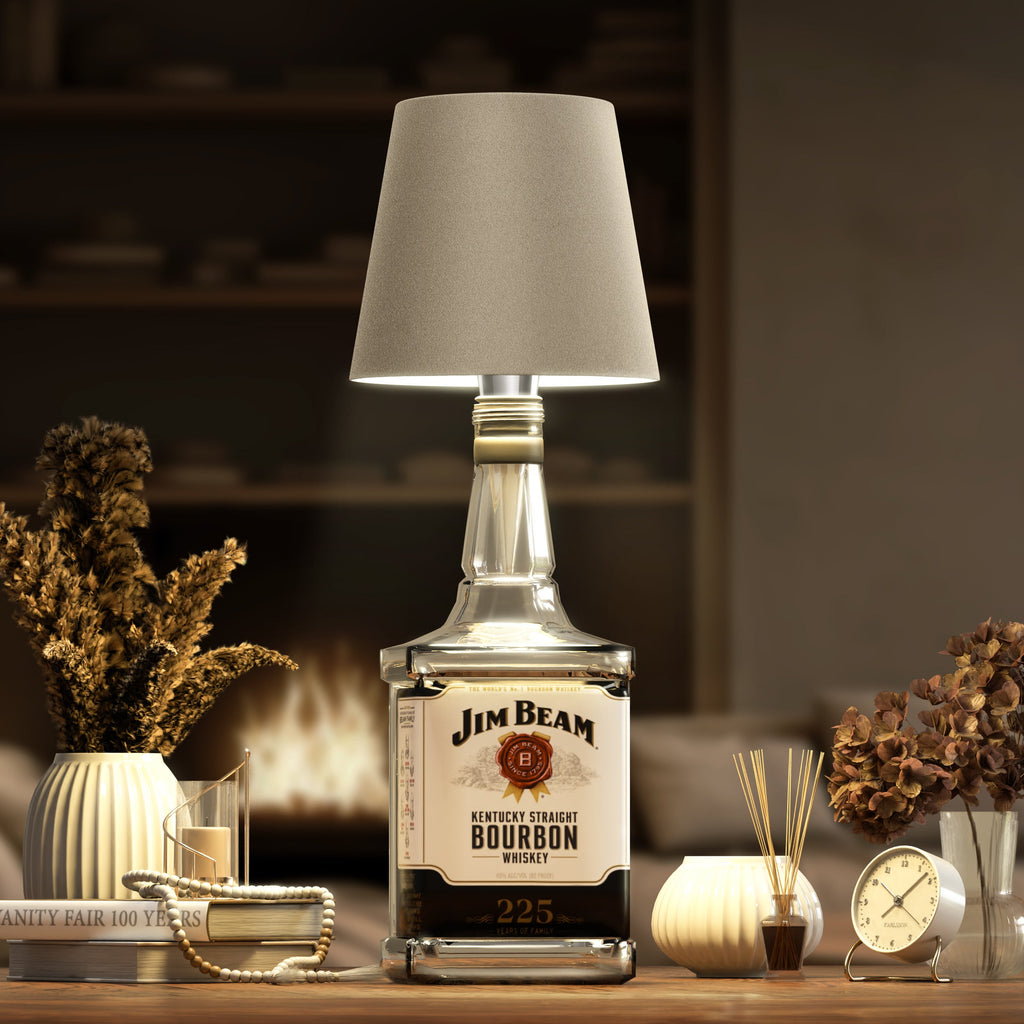 Cordless Bottle Lamp with Fabric Shade, 3000K, USB-C Rechargeable