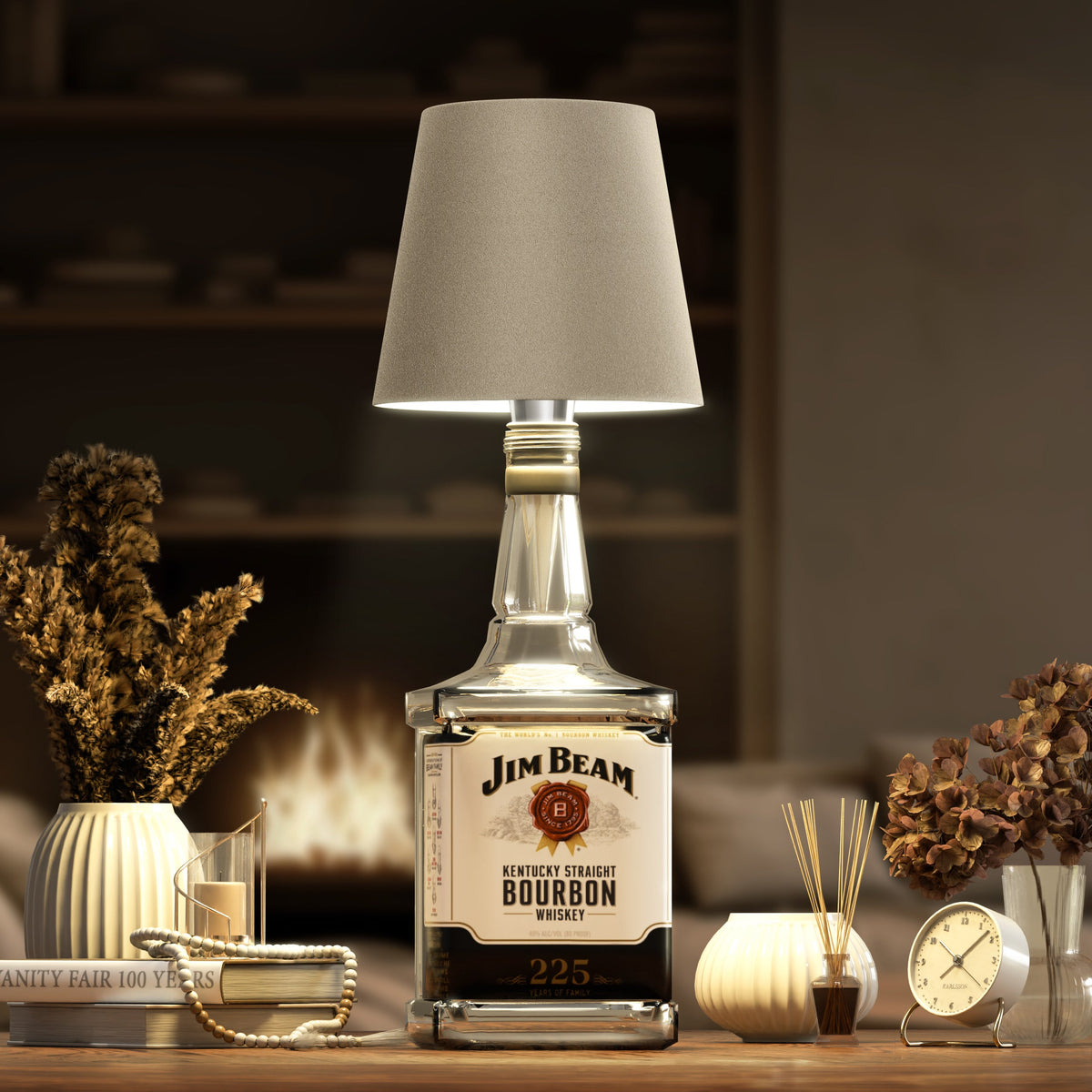 Cordless Bottle Lamp with Fabric Shade, 3000K, USB-C Rechargeable