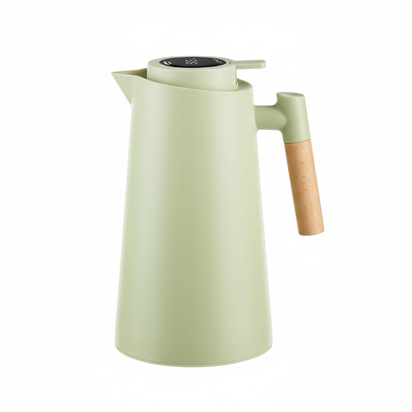 1L Vacuum Flask with Temperature Display and Wooden Handle