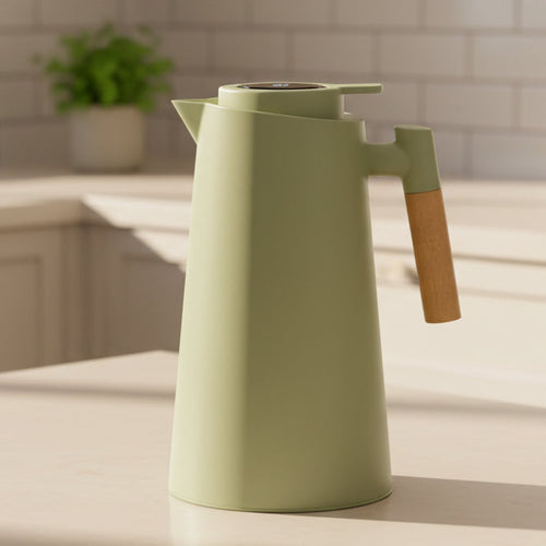 1L Vacuum Flask with Temperature Display and Wooden Handle