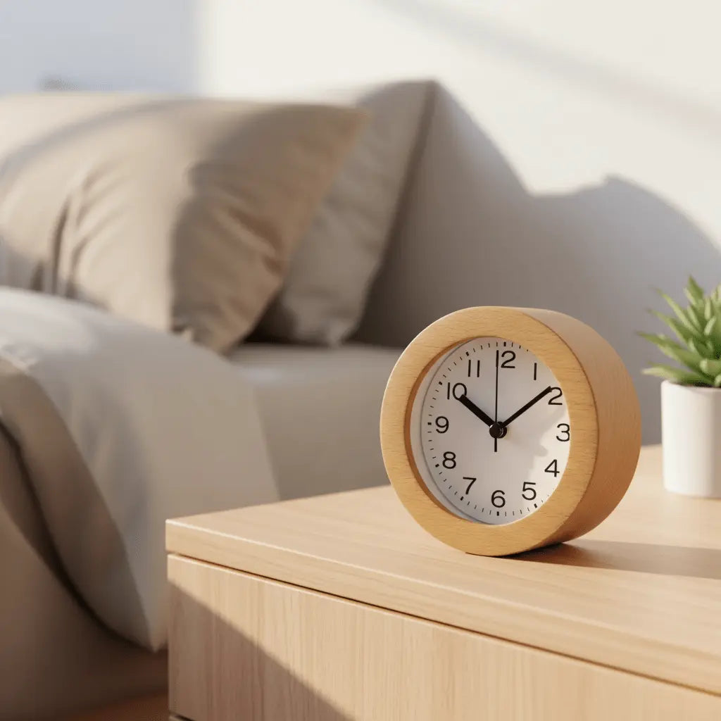 Silent Beech Wood Alarm Clock with LED Night Light