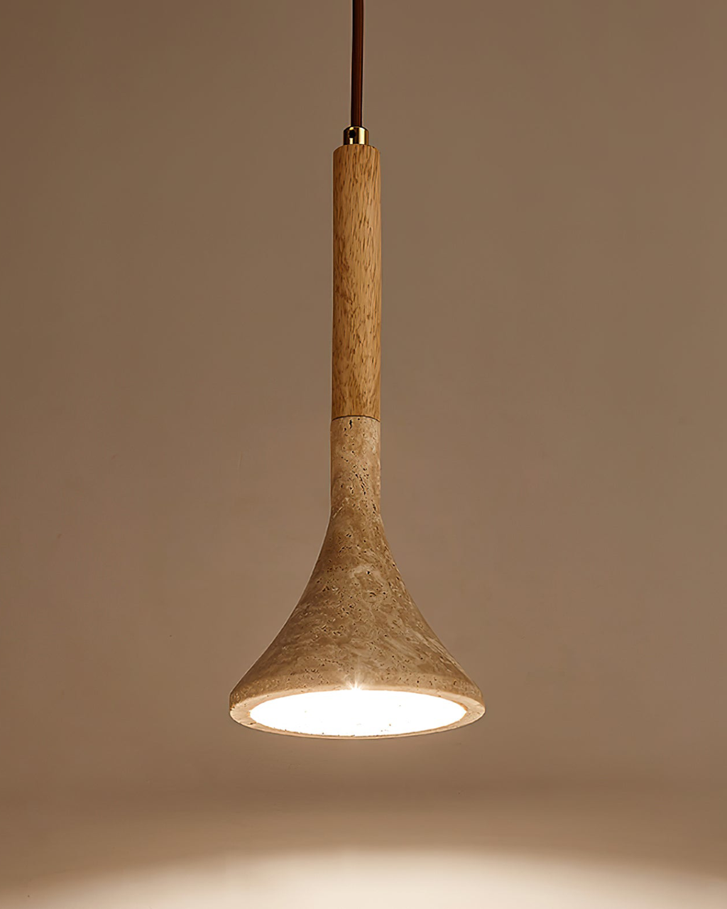 Travertine Pendant Light with Walnut Wood Detail