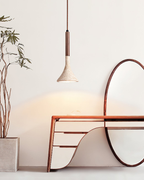 Travertine Pendant Light with Walnut Wood Detail