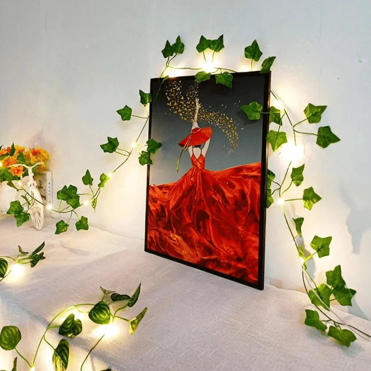 LED Leaf Vine String Lights, Warm White, Battery or Solar