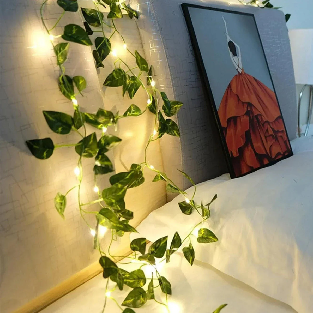 LED Leaf Vine String Lights, Warm White, Battery or Solar
