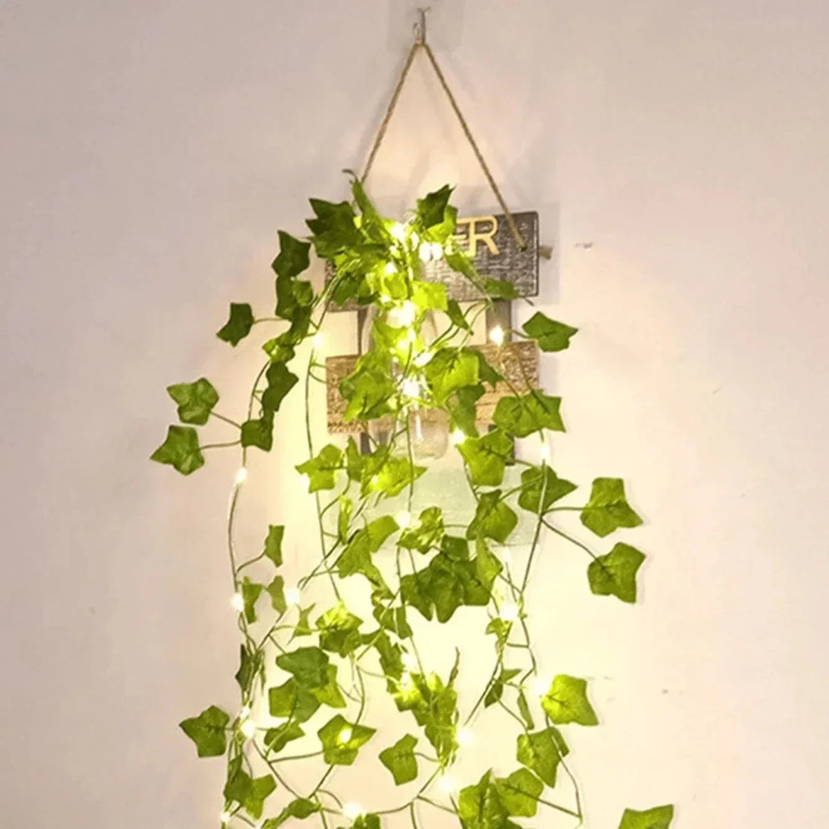 LED Leaf Vine String Lights, Warm White, Battery or Solar