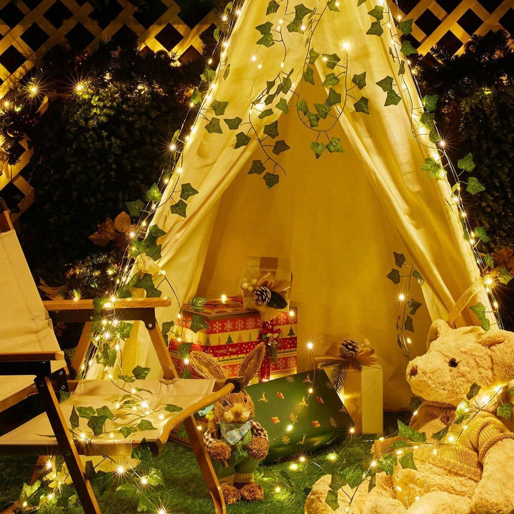 LED Leaf Vine String Lights, Warm White, Battery or Solar
