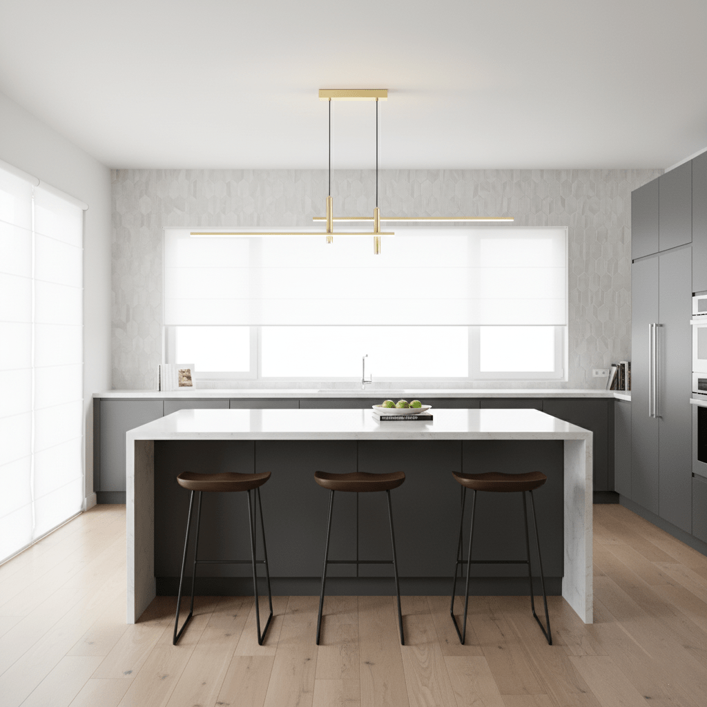 Linear LED Island Pendant Light, 90 to 150 cm, Black or Gold