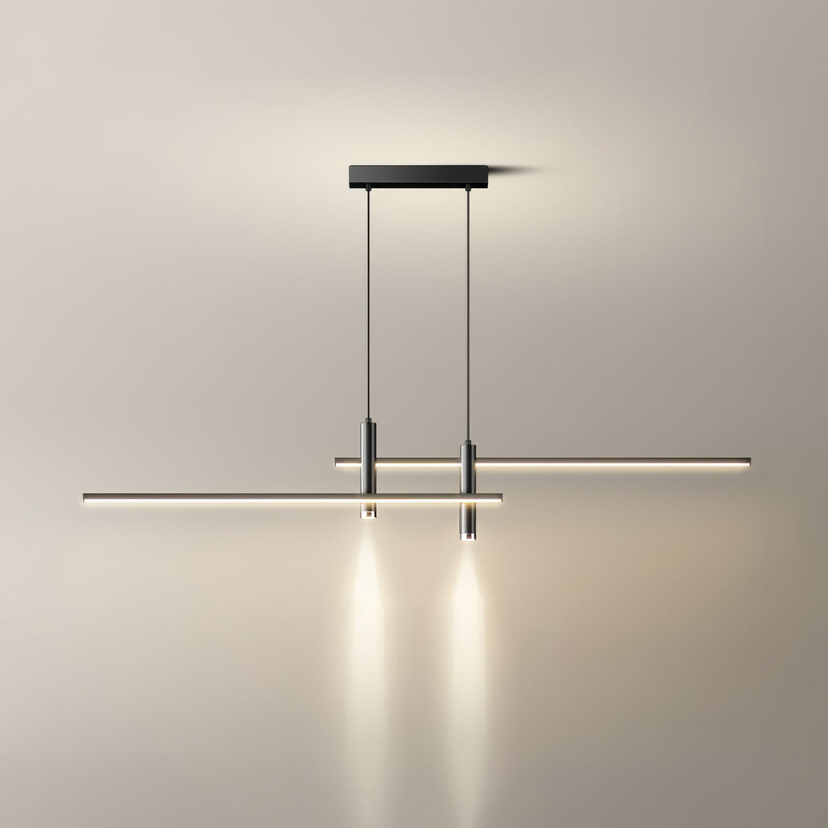 Linear LED Island Pendant Light, 90 to 150 cm, Black or Gold