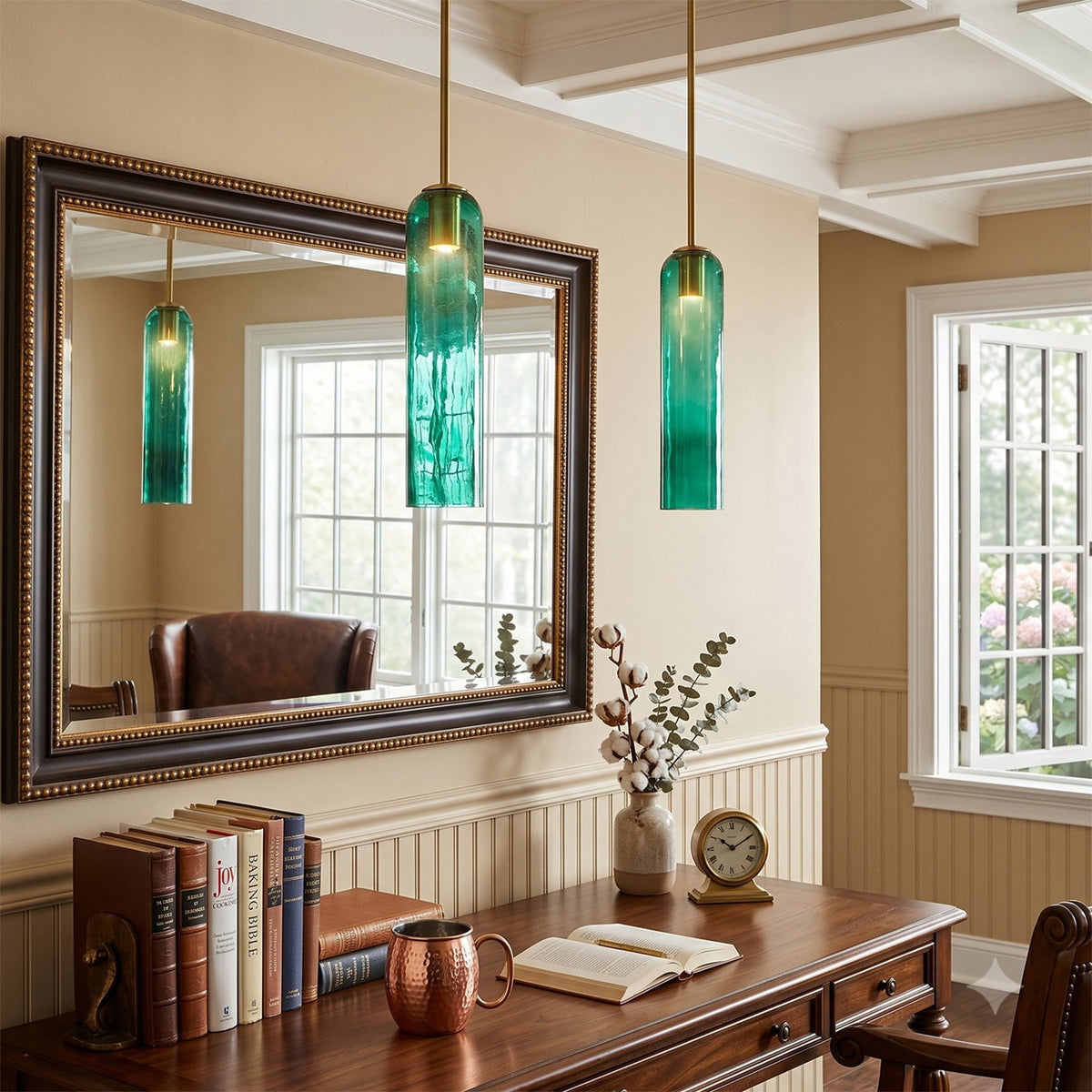 Hand-Blown Glass Cylinder Pendant Light, Black or Gold Finish