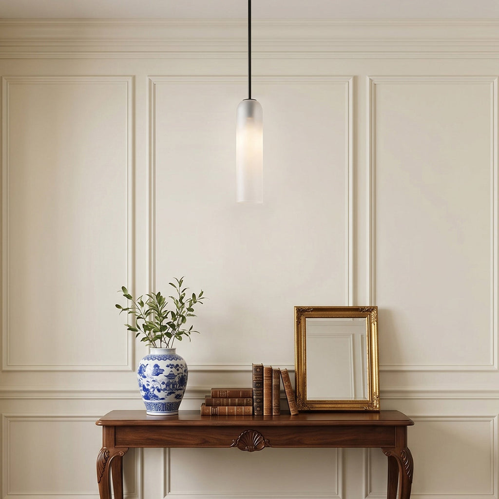 Hand-Blown Glass Cylinder Pendant Light, Black or Gold Finish