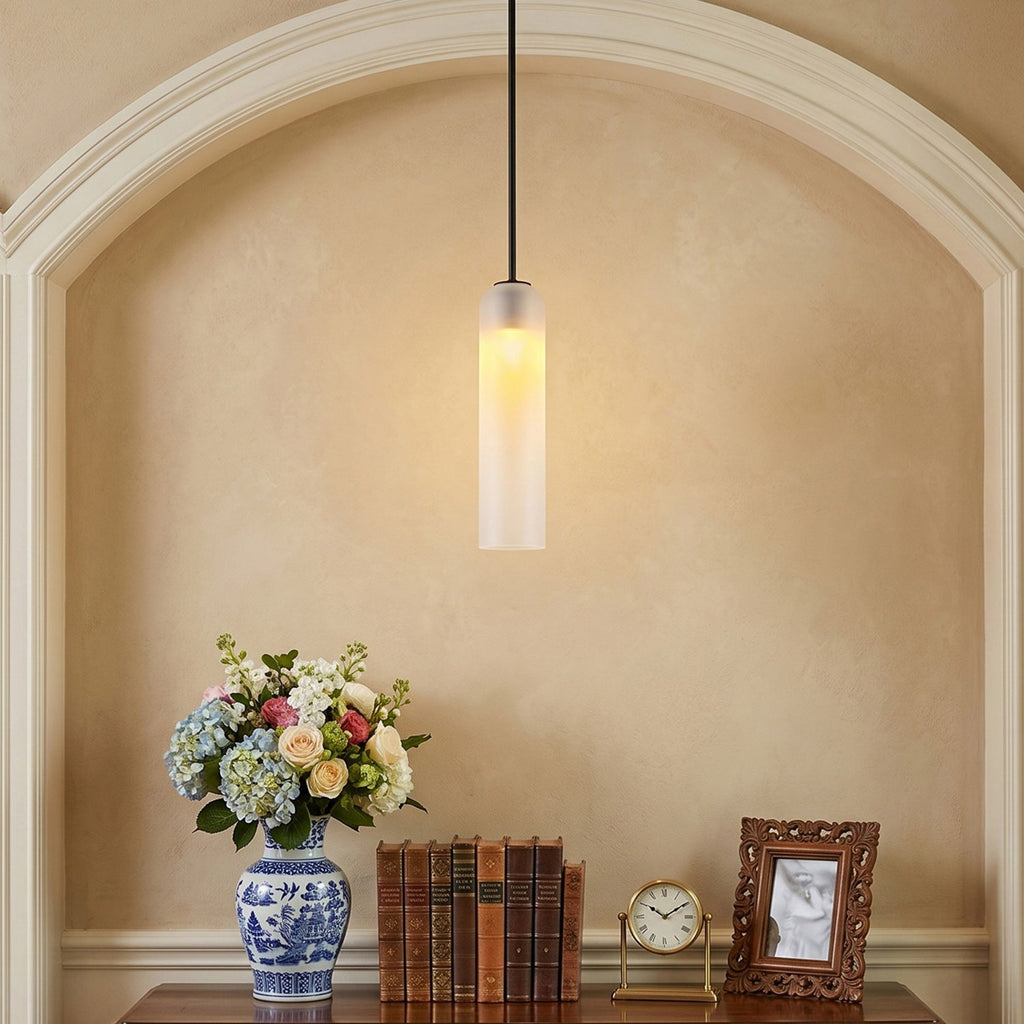 Hand-Blown Glass Cylinder Pendant Light, Black or Gold Finish