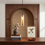 Hand-Blown Glass Cylinder Pendant Light, Black or Gold Finish