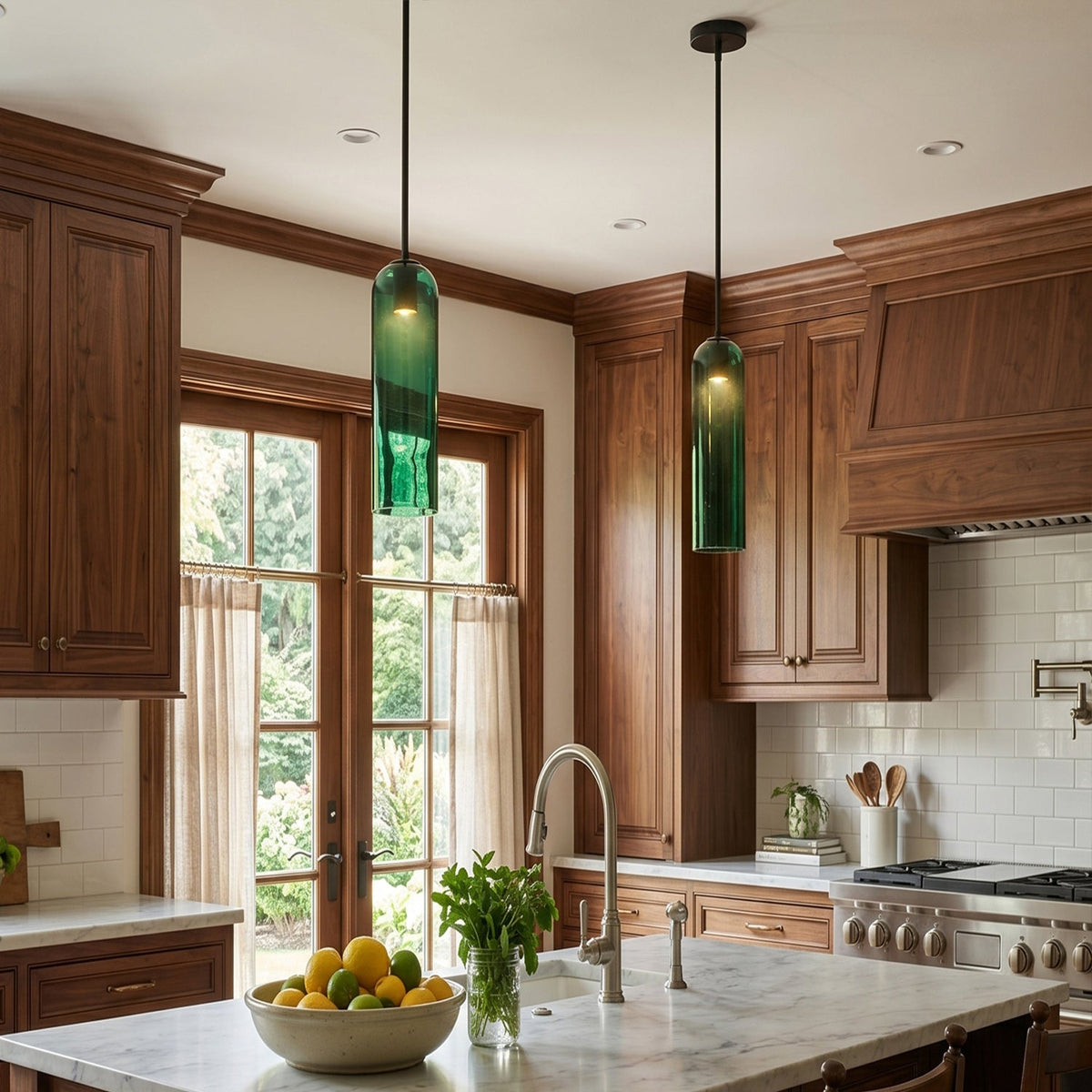 Hand-Blown Glass Cylinder Pendant Light, Black or Gold Finish