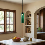 Hand-Blown Glass Cylinder Pendant Light, Black or Gold Finish
