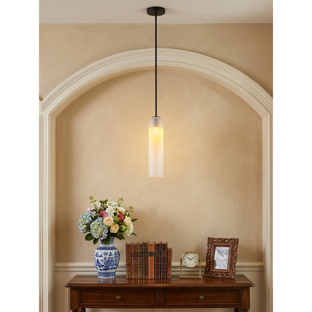 Hand-Blown Glass Cylinder Pendant Light, Black or Gold Finish