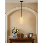 Hand-Blown Glass Cylinder Pendant Light, Black or Gold Finish