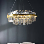 K9 Crystal Chandelier in Gold, Round or Rectangular, 3000K LED