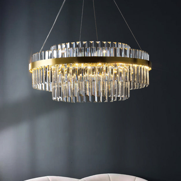 K9 Crystal Chandelier in Gold, Round or Rectangular, 3000K LED