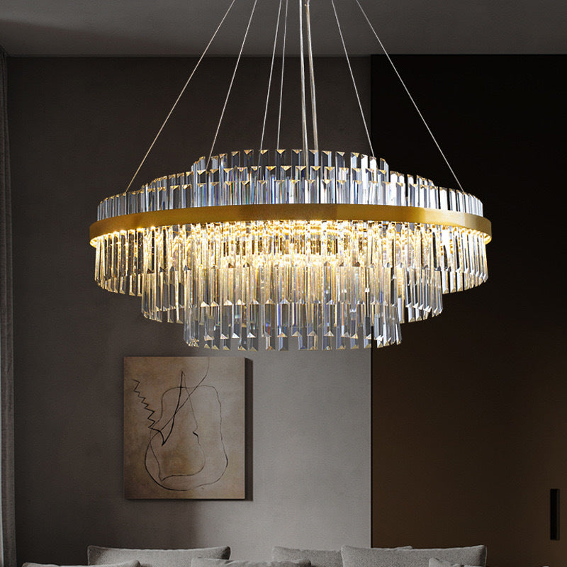 K9 Crystal Chandelier in Gold, Round or Rectangular, 3000K LED