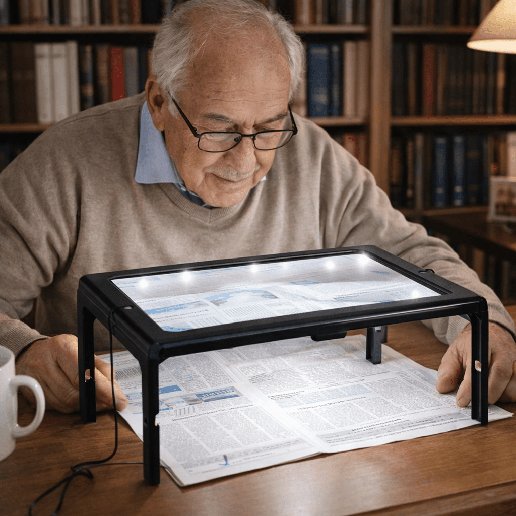 Folding Desk Magnifier with LED Light, 3x Hands-Free