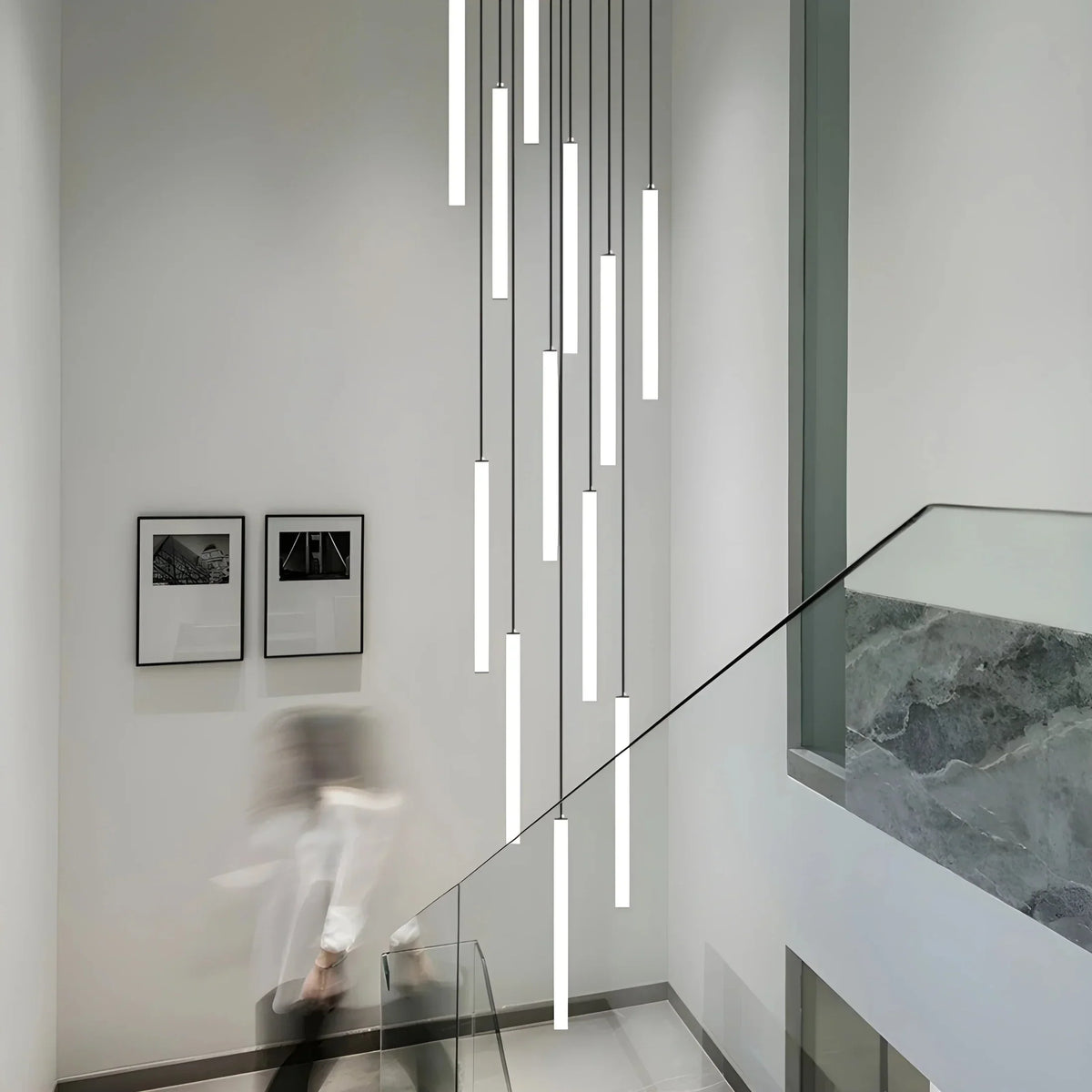 Spiral LED Staircase Pendant for High Ceilings, 120-300cm Drop