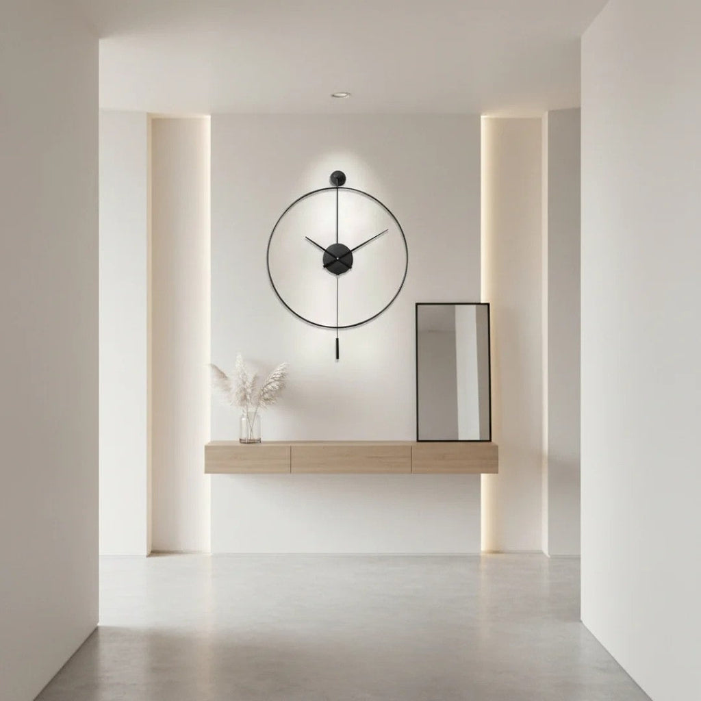 Silent Pendulum Wall Clock, 50 cm, Black Metal