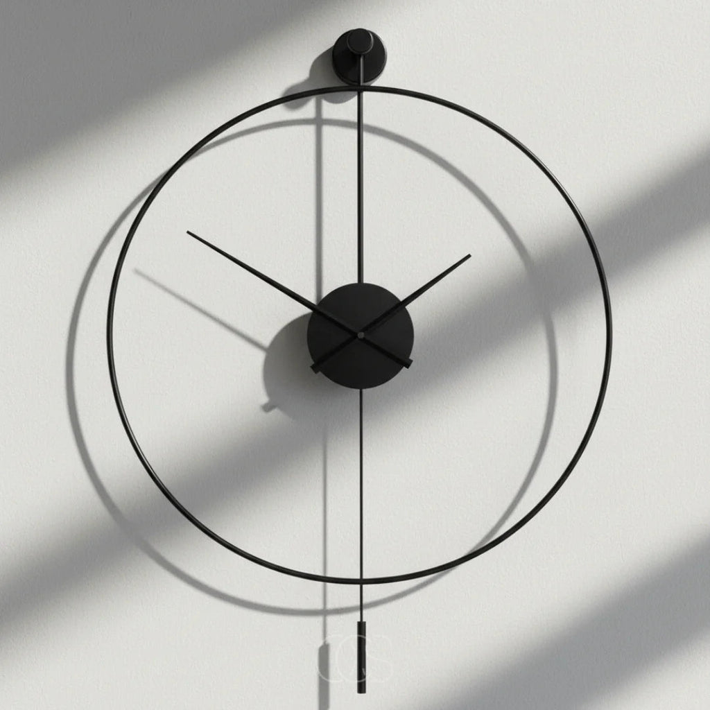 Silent Pendulum Wall Clock, 50 cm, Black Metal