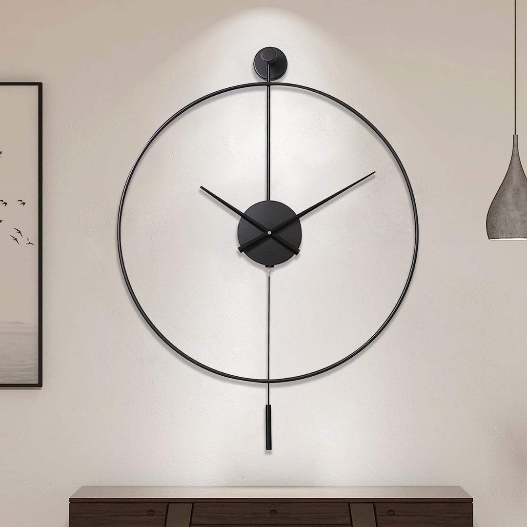 Silent Pendulum Wall Clock, 50 cm, Black Metal