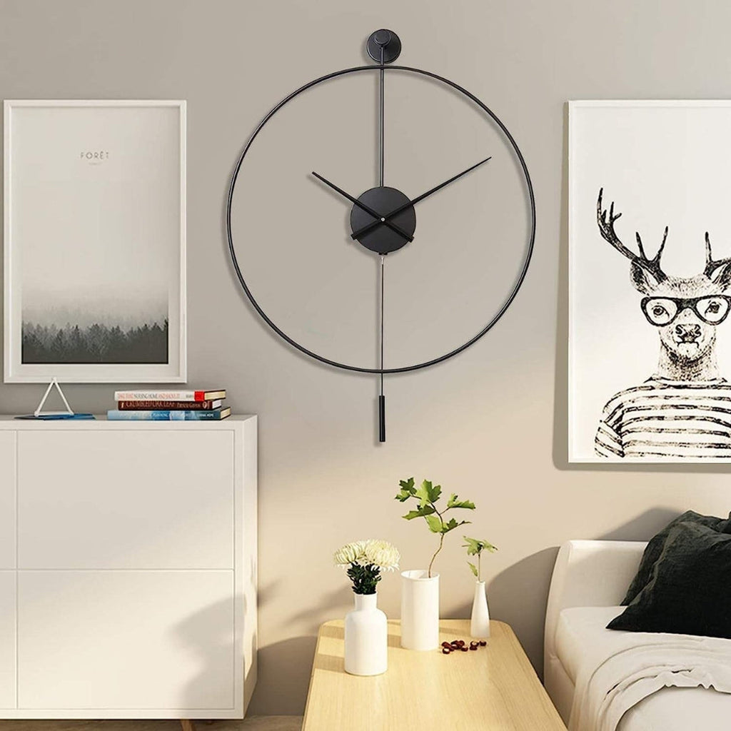 Silent Pendulum Wall Clock, 50 cm, Black Metal