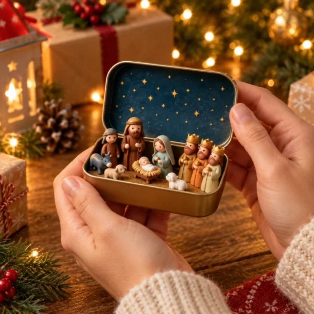 Stainless Steel Nativity Keepsake Box with Starry Lid