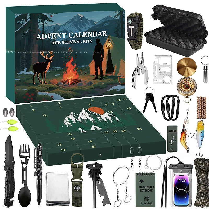 Advent Calendar with 24 Outdoor Tools for Camping and DIY
