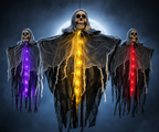 Light-Up Hanging Ghost with Skull and Gauze, Three Light Colours