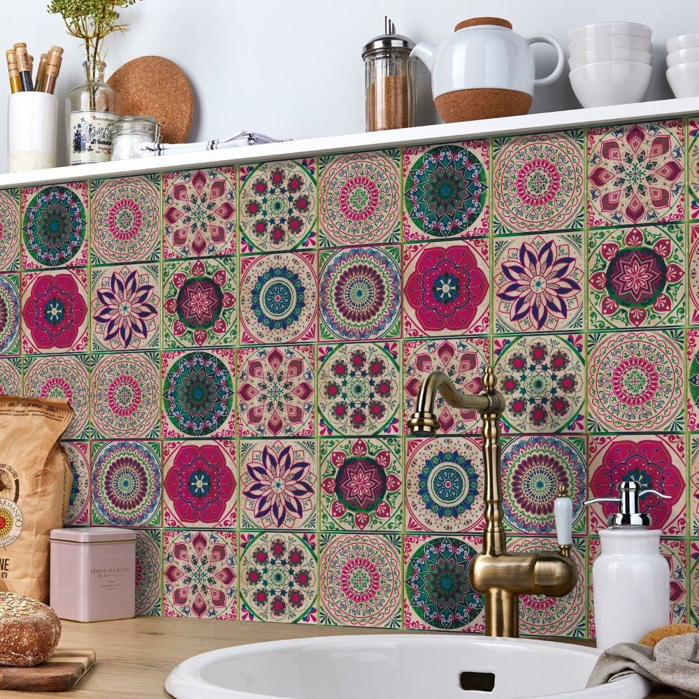 Self-Adhesive Portuguese Mandala Tile Stickers, Set of 24
