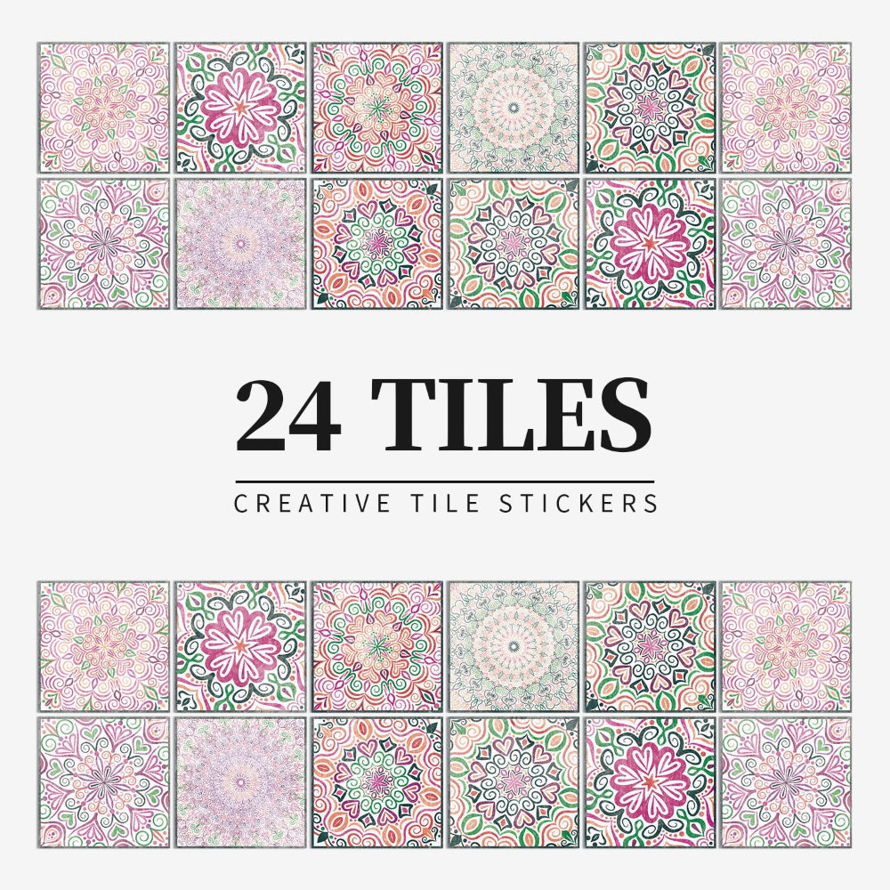 Self-Adhesive Portuguese Mandala Tile Stickers, Set of 24