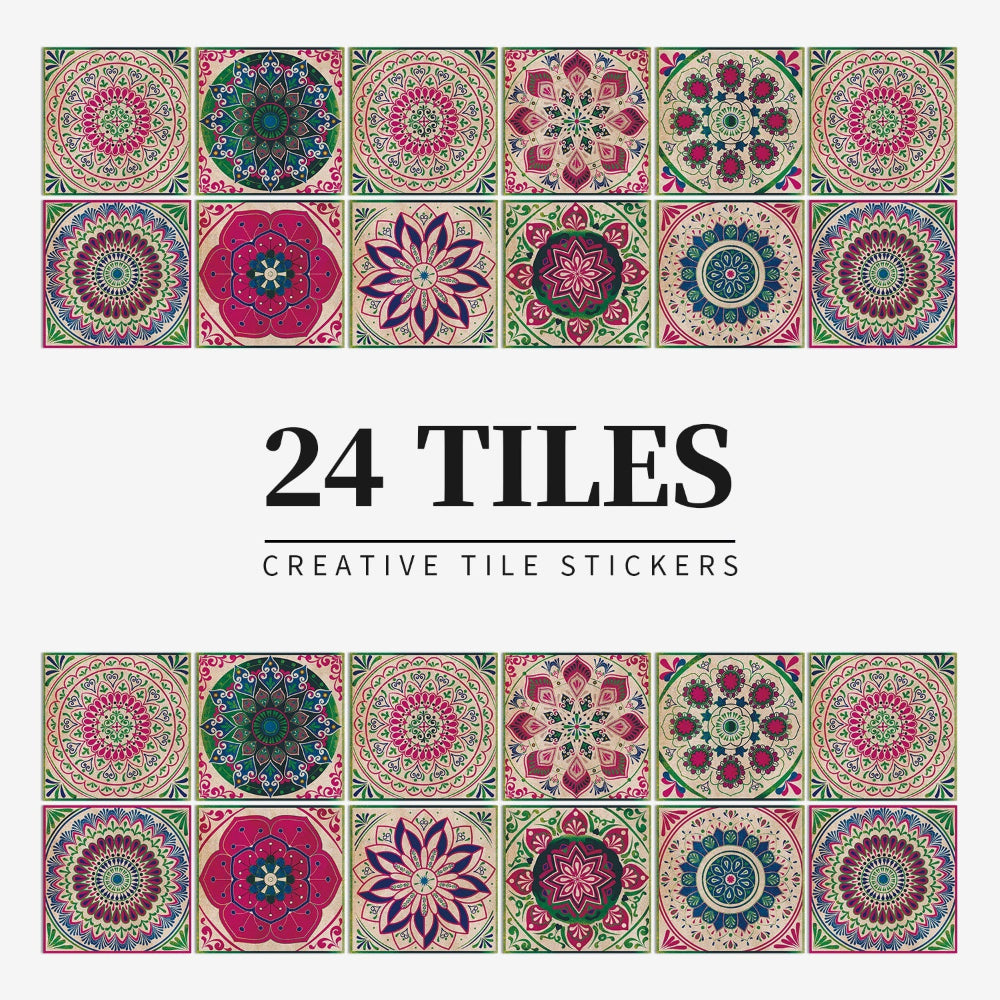 Self-Adhesive Portuguese Mandala Tile Stickers, Set of 24