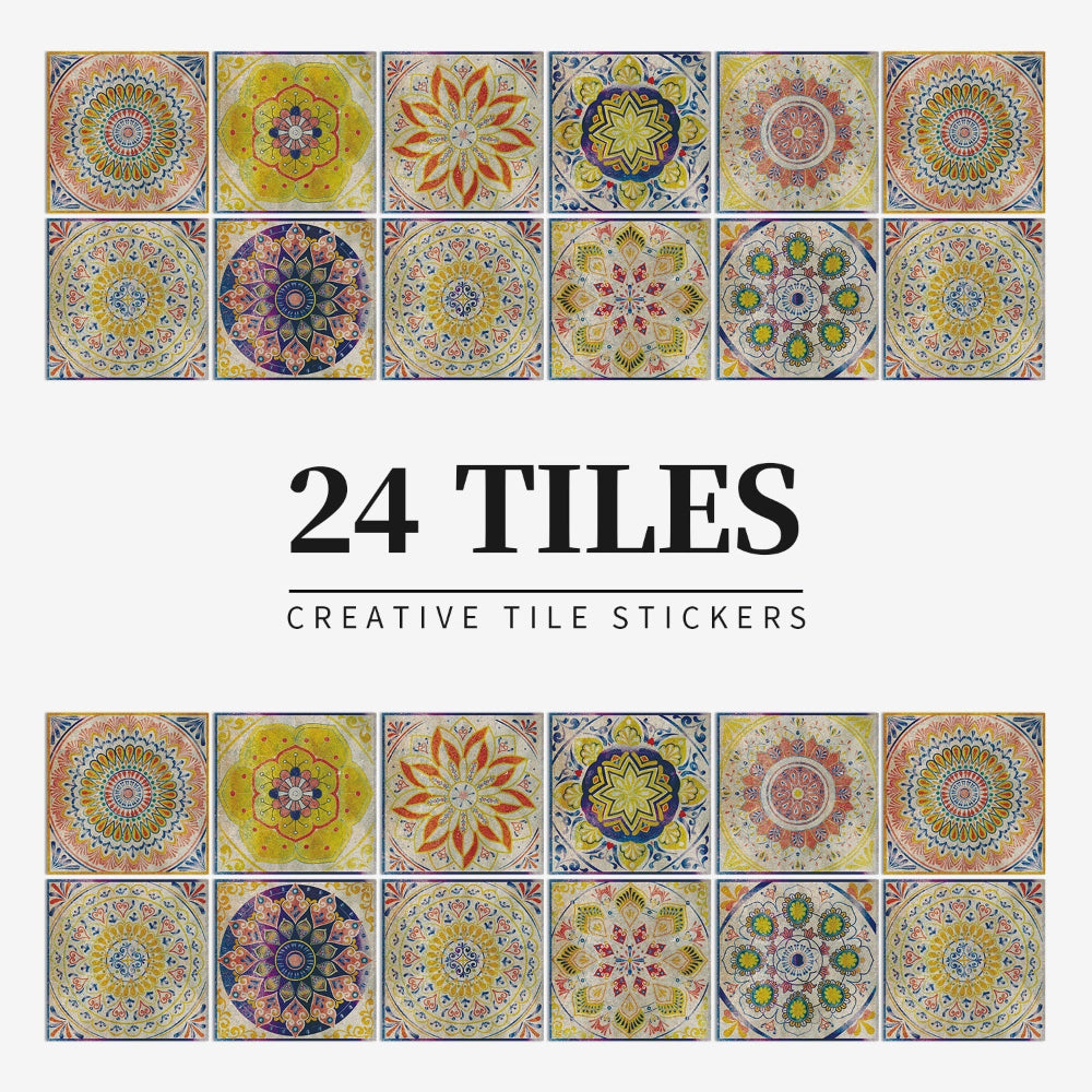 Self-Adhesive Portuguese Mandala Tile Stickers, Set of 24