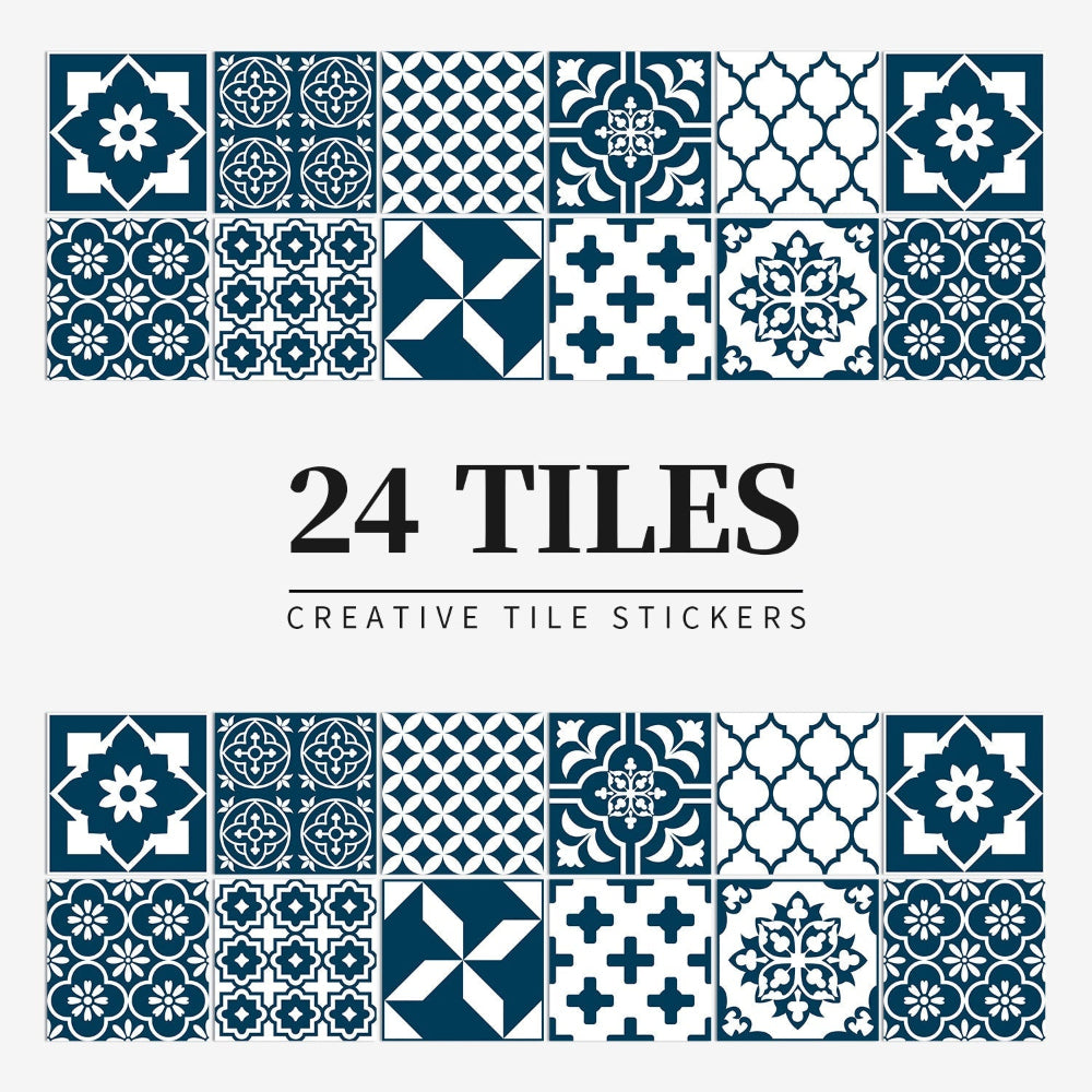 Self-Adhesive Portuguese Mandala Tile Stickers, Set of 24