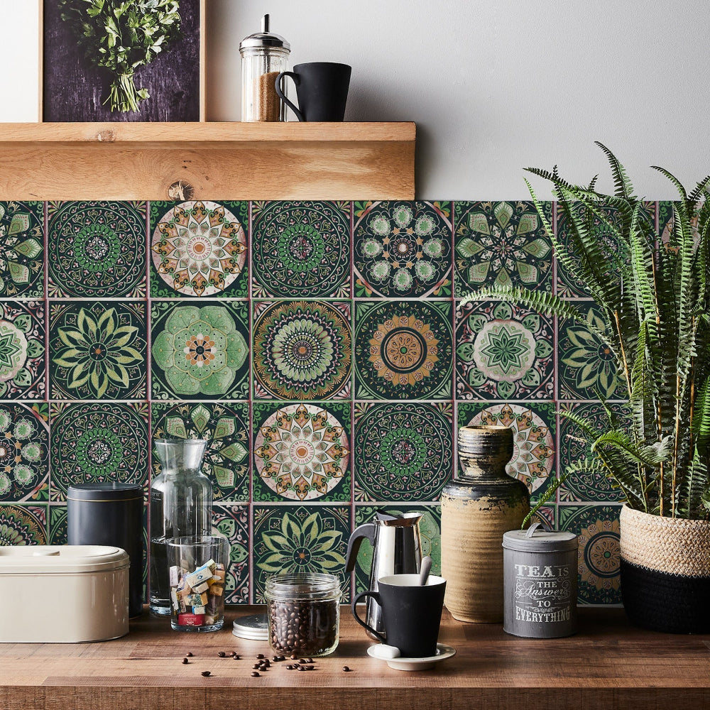 Self-Adhesive Portuguese Mandala Tile Stickers, Set of 24