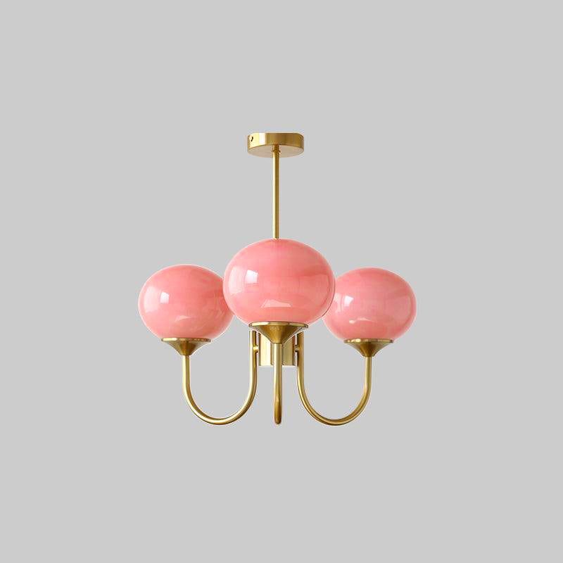 Glass Globe Chandelier with 3 or 5 Lights, Copper or Chrome Frame