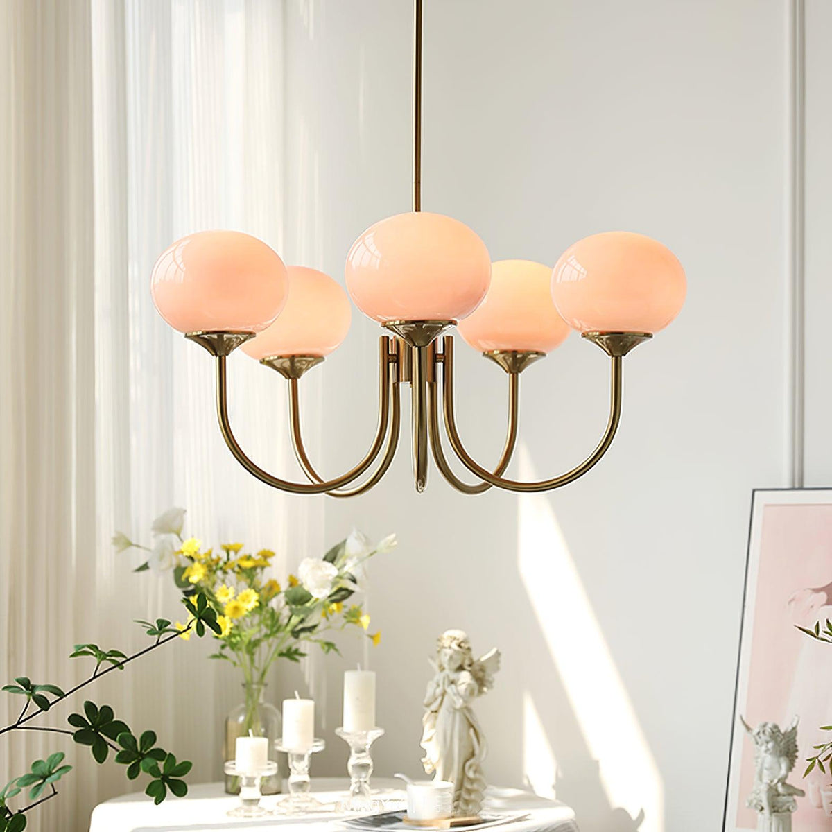 Glass Globe Chandelier with 3 or 5 Lights, Copper or Chrome Frame
