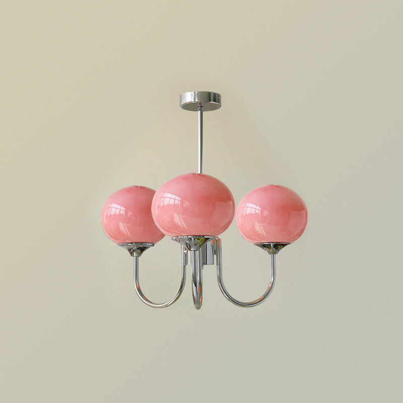 Glass Globe Chandelier with 3 or 5 Lights, Copper or Chrome Frame