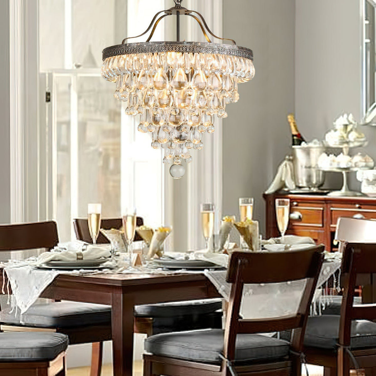 Crystal Chandelier with Antique Bronze Finish and Chain