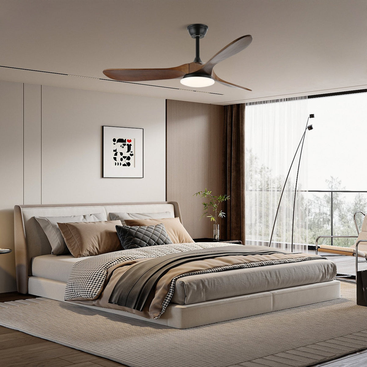 Wood-Effect Ceiling Fan with 35W LED Light and 6 Speeds