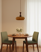 Amber Glass Pendant Light with Metal and Wood Detail, 28 cm