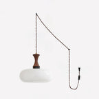 Amber Glass Pendant Light with Metal and Wood Detail, 28 cm