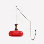 Amber Glass Pendant Light with Metal and Wood Detail, 28 cm