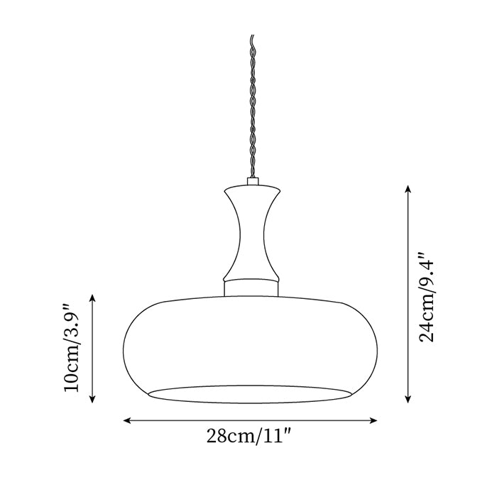 Amber Glass Pendant Light with Metal and Wood Detail, 28 cm
