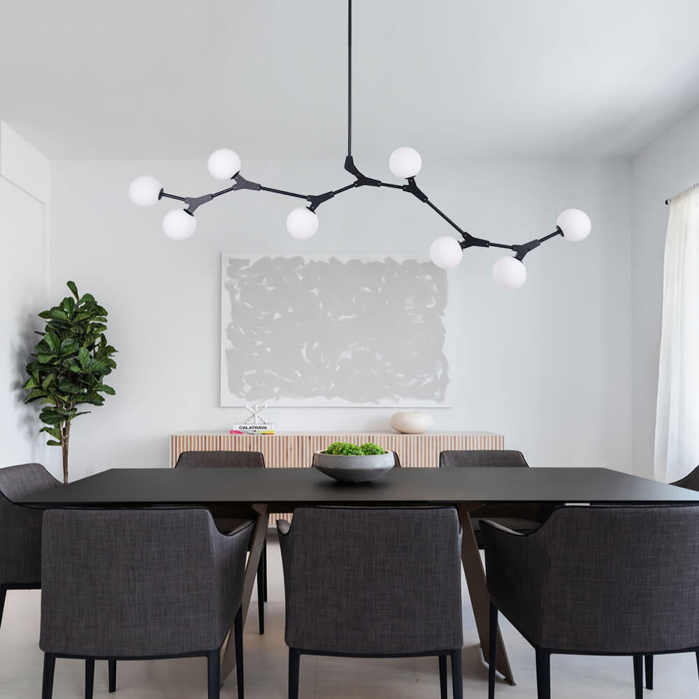 Linear 8-Light Glass Globe Chandelier, 140 cm, G9